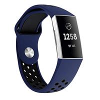 Fitbit Charge 3 & 4 siliconen DOT bandje - Donkerblauw / Zwart - Maat: Large - thumbnail