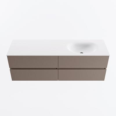 MONDIAZ VICA 150cm badmeubel onderkast Smoke 4 lades. Wastafel MOON rechts zonder kraangat, kleur Talc.