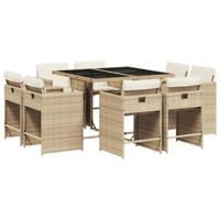 9-delige Tuinset met kussens poly rattan beige - thumbnail