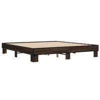 Bedframe bewerkt hout metaal bruin eikenkleur 200x200 cm - thumbnail