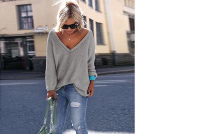 Hippe dames trui met v-hals