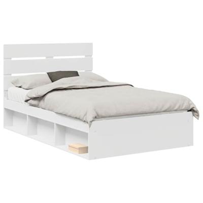 Bedframe met hoofdeinde Wit 135 x 190 cm Massief grenenhout