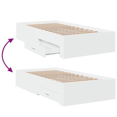 Bedframe met lades bewerkt hout wit 90x200 cm - thumbnail