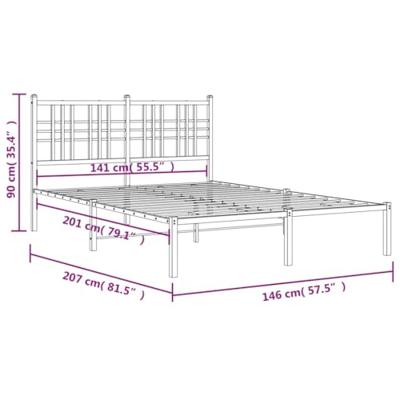 Bedframe met hoofdbord metaal zwart 140x200 cm - thumbnail
