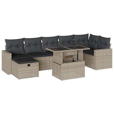 8-delige Loungeset met kussens poly rattan lichtgrijs