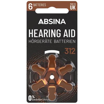 Absina Batterij voor hoortoestel ZA312 1.4 V 6 stuk(s) Zink-lucht PR41 Absina Batterij voor hoortoestel ZA312 1.4 V 6 stuk(s) Zink-lucht PR41