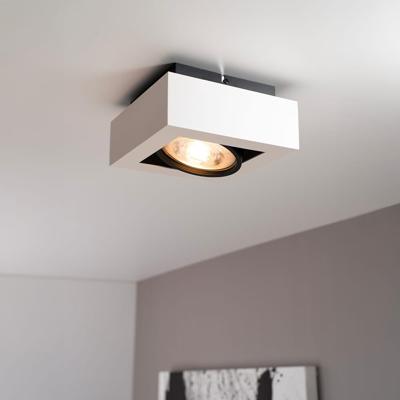 Castor bianco nero I by LUSENZ - Vierkante plafondlamp met richtbare spot, mat witte coating en matzwart interieur
