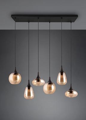 Trio 6-lichts hanglampLumina met amber glas - 317000613