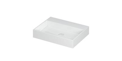 INK United Wastafel Porselein Zonder Kraangat incl. Porseleinen Click Plug en Verborgen Overloop Systeem - 600x450x110 mm - Glans Wit