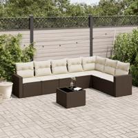 7-delige Loungeset met kussens poly rattan bruin - thumbnail