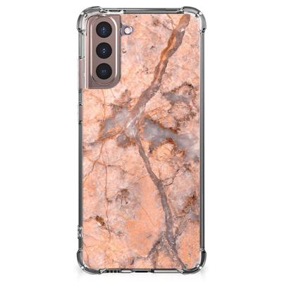 Samsung Galaxy S21 Plus Anti-Shock Hoesje Marmer Oranje Samsung Galaxy S21 Plus Anti-Shock Hoesje Marmer Oranje