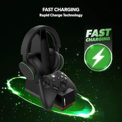snakebyte Combo Charge X - zwart - officieel gelicentieerde Xbox One & Series X|S Controller- en headset-laadstation | snel opladen | LED-laadstatus | 1100 mAh-batterij | USB-C & micro-USB-kabel