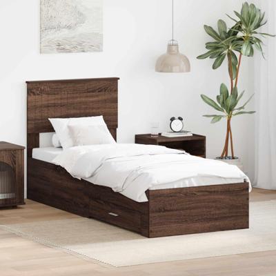 Bedframe Bruin Eiken en Zilver 75 x 190 cm Bewerkt hout