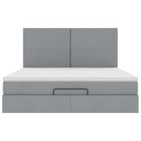 Ottoman bed met matras en LED's 160x200cm stof lichtgrijs - thumbnail