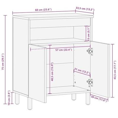 Dressoir 60x33,5x75 cm massief ruw mangohout