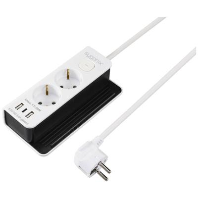 Sygonix SY-6118232 Bureaustekkerdoos 2-voudig Wit, Zwart Randaarde stekker 1 stuk(s)