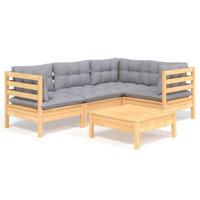 5-delige Loungeset met grijze kussens grenenhout - thumbnail