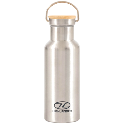 Highlander thermosfles Campsite 500 ml bamboe/RVS zilver