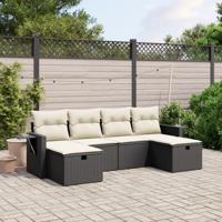 6-delige Loungeset met kussens poly rattan zwart - thumbnail