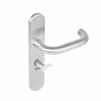 Deurkruk Rond op schild verdekt ovaal 219x40mm met nokken wc 63/8mm rvs EN1906/4 - thumbnail