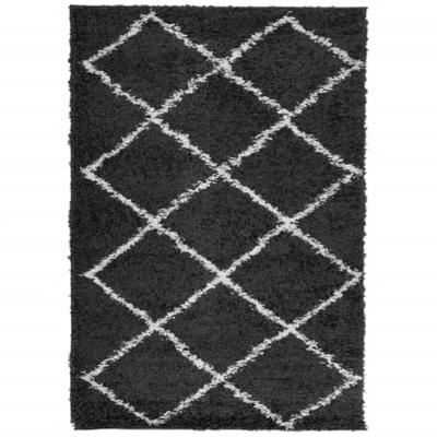 VidaXL Vloerkleed shaggy hoogpolig modern 140x200 cm zwart en crème