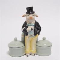 dubbele porseleinen mosterdpot - thumbnail