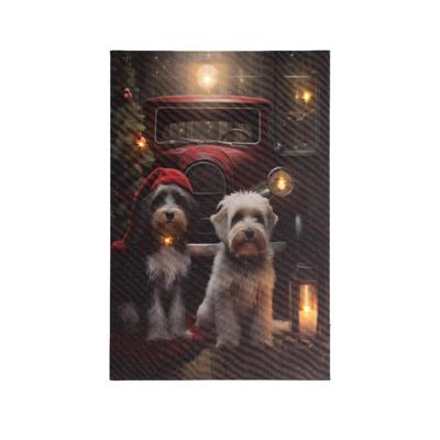 Kerst canvas honden LED 38x58cm