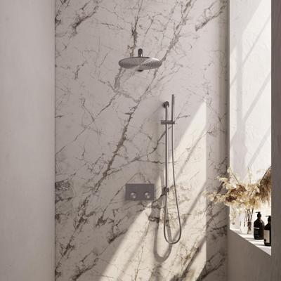 Brauer Brushed Carving Thermostatische Regendoucheset Inbouw - Hoofddouche 30 cm - Rechte Wandarm - Met Drukknoppen - Handdouche Staaf - Doucheslang - Geintegreerde Glijstang - Rvs