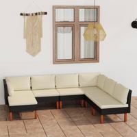 7-delige Loungeset met kussens poly rattan zwart - thumbnail
