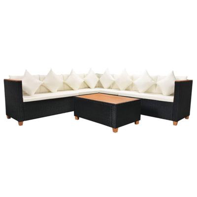5-delige Loungeset met kussens poly rattan zwart