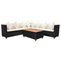 5-delige Loungeset met kussens poly rattan zwart - thumbnail