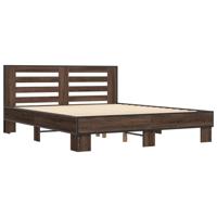 Bedframe bewerkt hout metaal bruin eikenkleur 200x200 cm - thumbnail