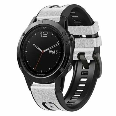By Qubix - leer + siliconen bandje - Wit - Compatible met Garmin Tactix 8-47mm - Compatible Garmin bandje - Bandbreedte: 22mm