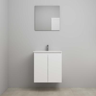 On-Line Badkamermeubelset - 60 cm - Voorgemonteerd - Greeploos 2 Deuren - Porseleinen Wastafel - 1 Kraangat - Spiegel - Mat Wit