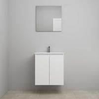 On-Line Badkamermeubelset - 60 cm - Voorgemonteerd - Greeploos 2 Deuren - Porseleinen Wastafel - 1 Kraangat - Spiegel - Mat Wit - thumbnail