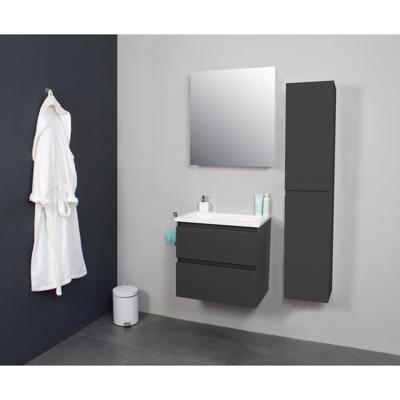 Badkamermeubel BWS Pepper Acryl Wastafel Zonder Kraangat Inclusief Spiegel 60x55x46 cm Antraciet