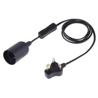 E27 Wire Cap schakelaar lamp houder kroonluchter stopcontact met 1 2 m verlengkabel kleine UK plug (zwart) - thumbnail