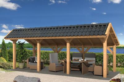 Tuindeco Bergen L Kapschuur type 5 678x306 cm Lariks/Douglashout blank- Kapschuurdak- Onbehandeld lariks Douglas hout- Tuindeco