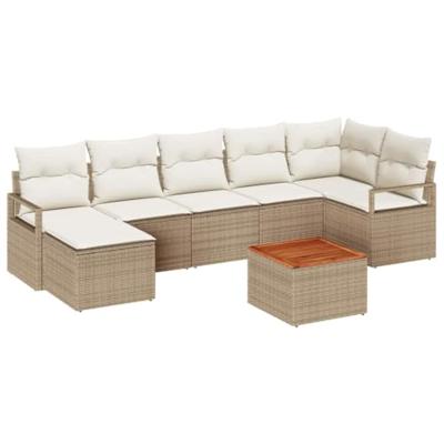 Tuinbankenset met kussen 8 pcs Beige poly rattan