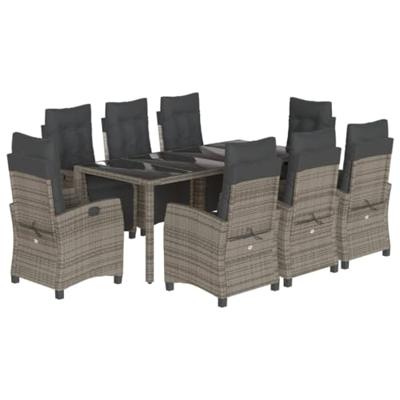 9-delige Tuinset met kussens poly rattan grijs