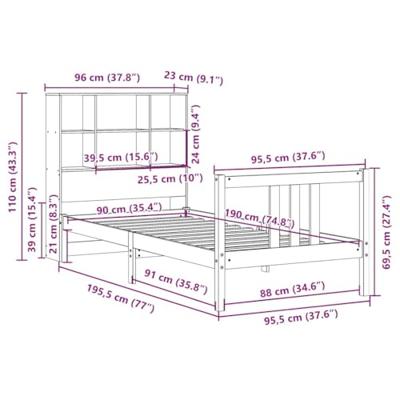 Bed met boekenkast zonder matras massief grenenhout 90x190 cm