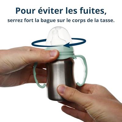 Leerbeker - THERMOBABY - Roestvrij staal - 180 ml - Cactusgroen - Ergonomisch en lekvrij