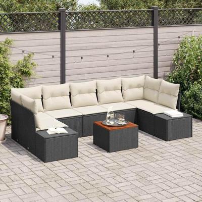 Tuinbankenset met opslag 8 pcs Zwart en Crème poly rattan