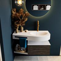 MONDIAZ RIVA 100cm badmeubel onderkast / planchet kleur Dark_Brown met 1 lade. Wastafel DULCET rechts 1 kraangat kleur Talc. - thumbnail