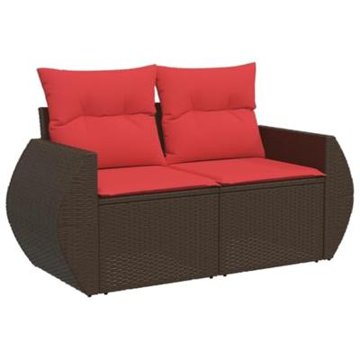 Tuinbank 2-zits met kussens poly rattan bruin