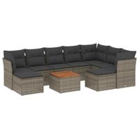 10-delige Loungeset met kussens poly rattan grijs - thumbnail