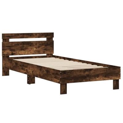 Bedframe met hoofdbord en LED gerookt eikenkleurig 75x190 cm Bedframe met hoofdbord en LED gerookt eikenkleurig 75x190 cm