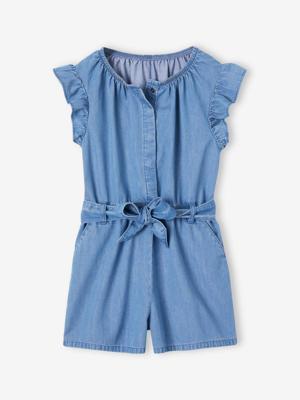 Lichte denim jumpsuit met ruche mouwen voor meisjes stone