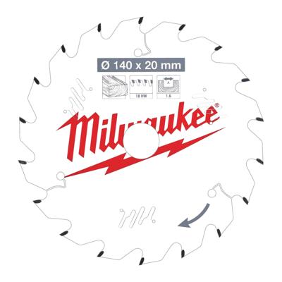 Milwaukee Cirkelzaagblad voor Hout | Ø 140mm Asgat 20mm 18T - 4932471310