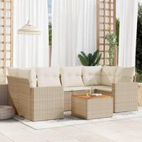7-delige Loungeset met kussens poly rattan beige - thumbnail